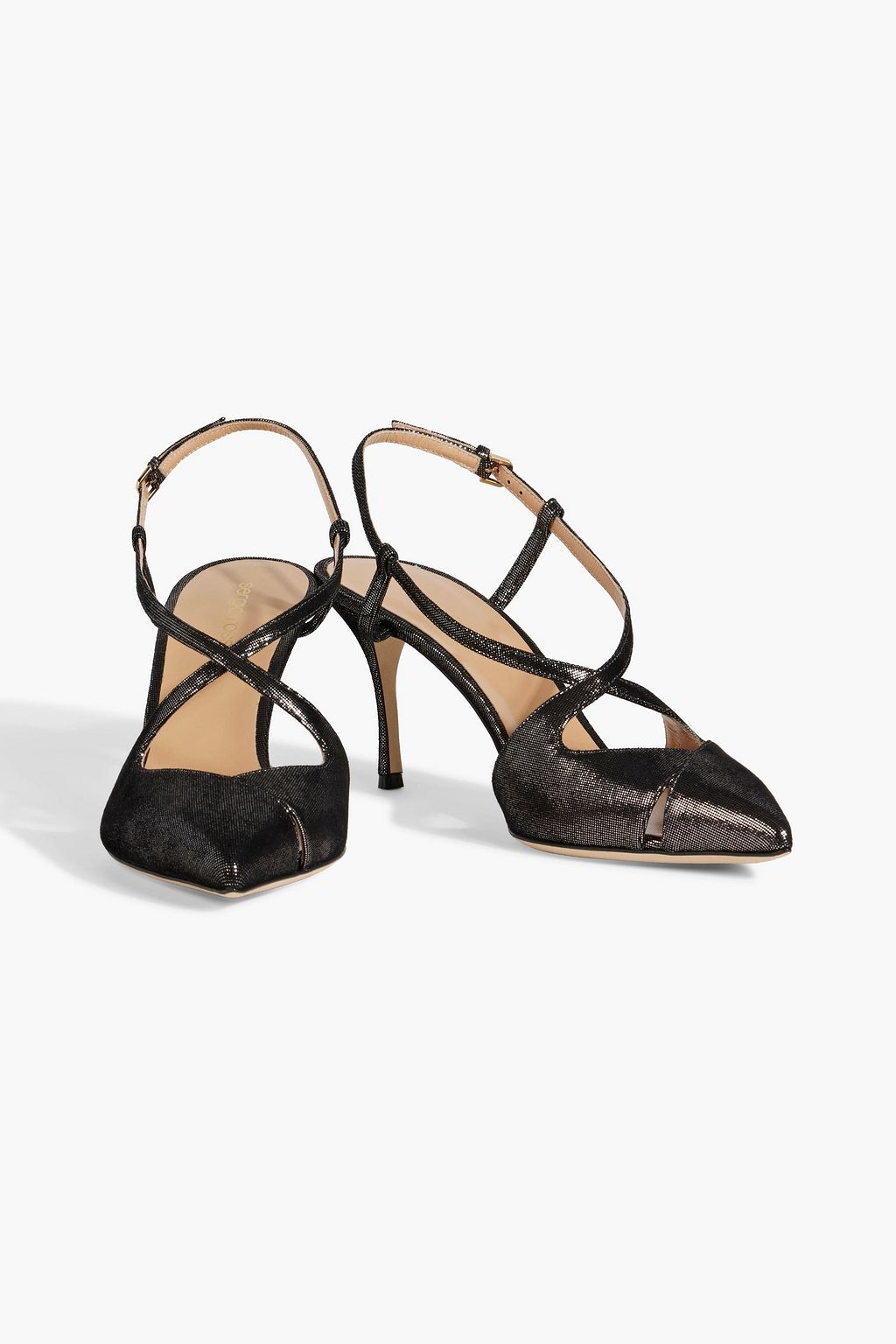 SERGIO ROSSI Bon Ton 075 metallic suede slingback pumps