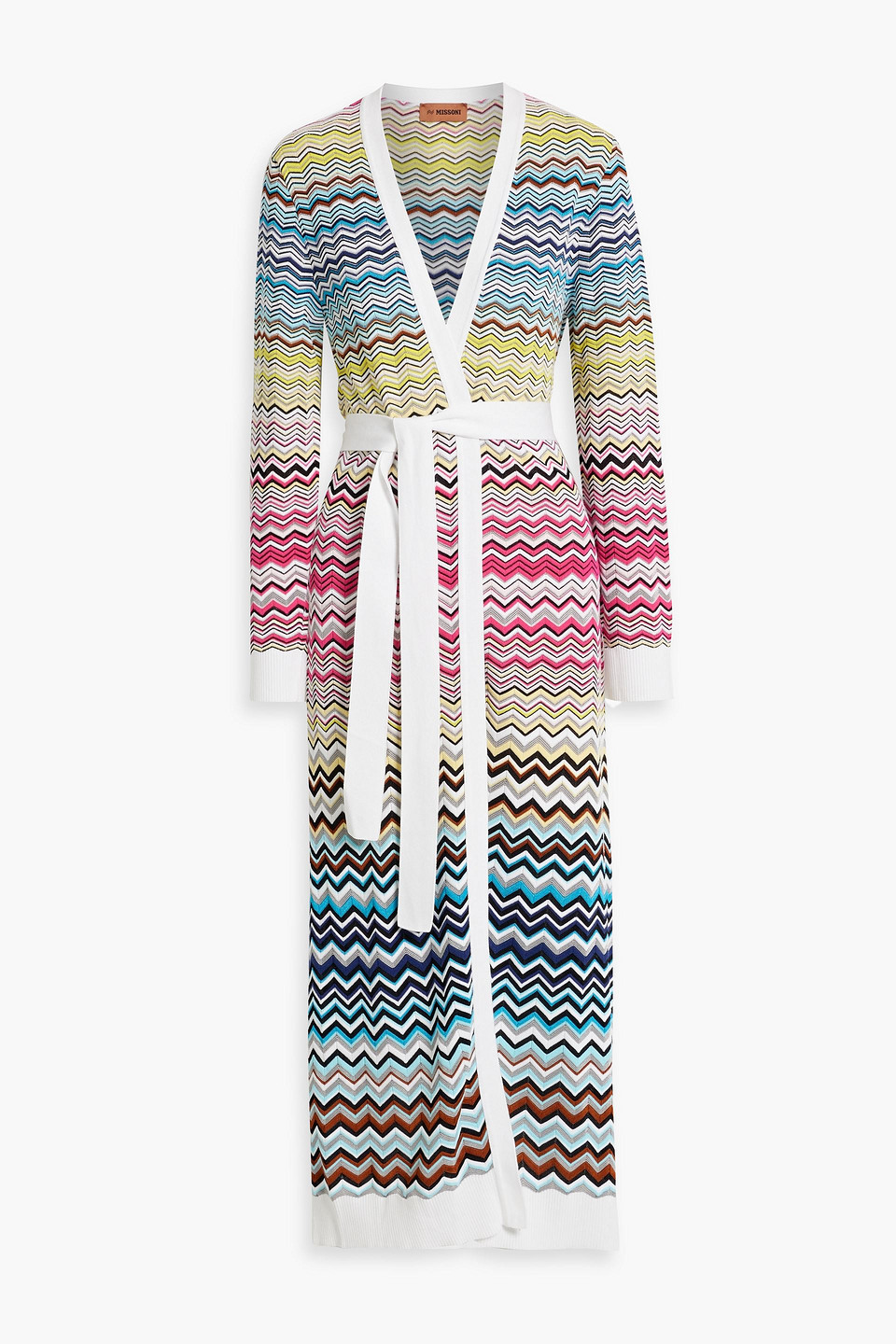 Missoni Belted Striped Cotton-blend Cardigan In White