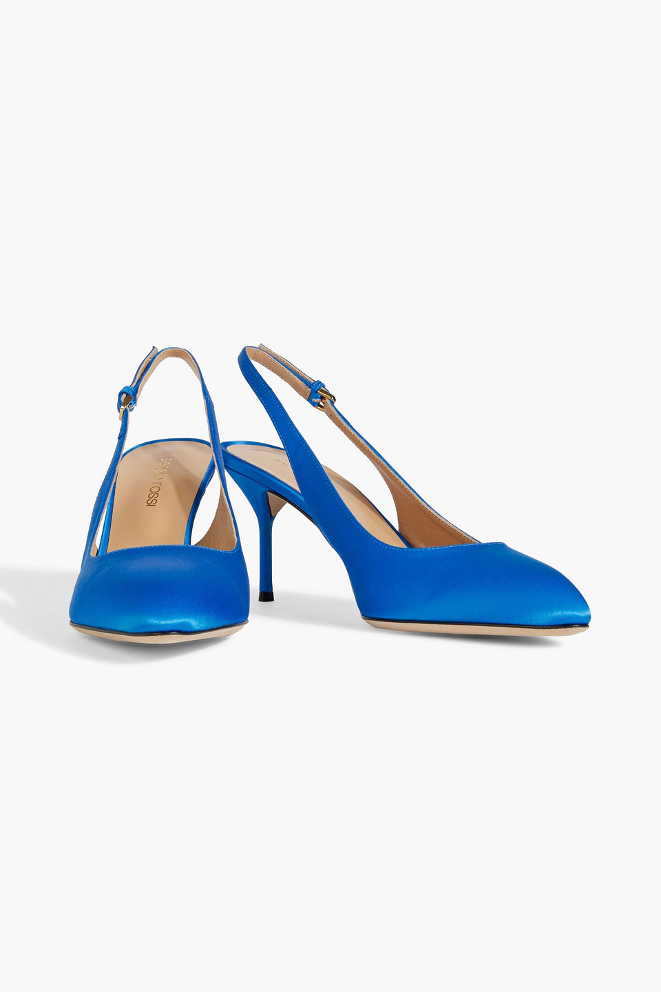 Shop Sergio Rossi Chichi Satin Slingback Pumps In Azure