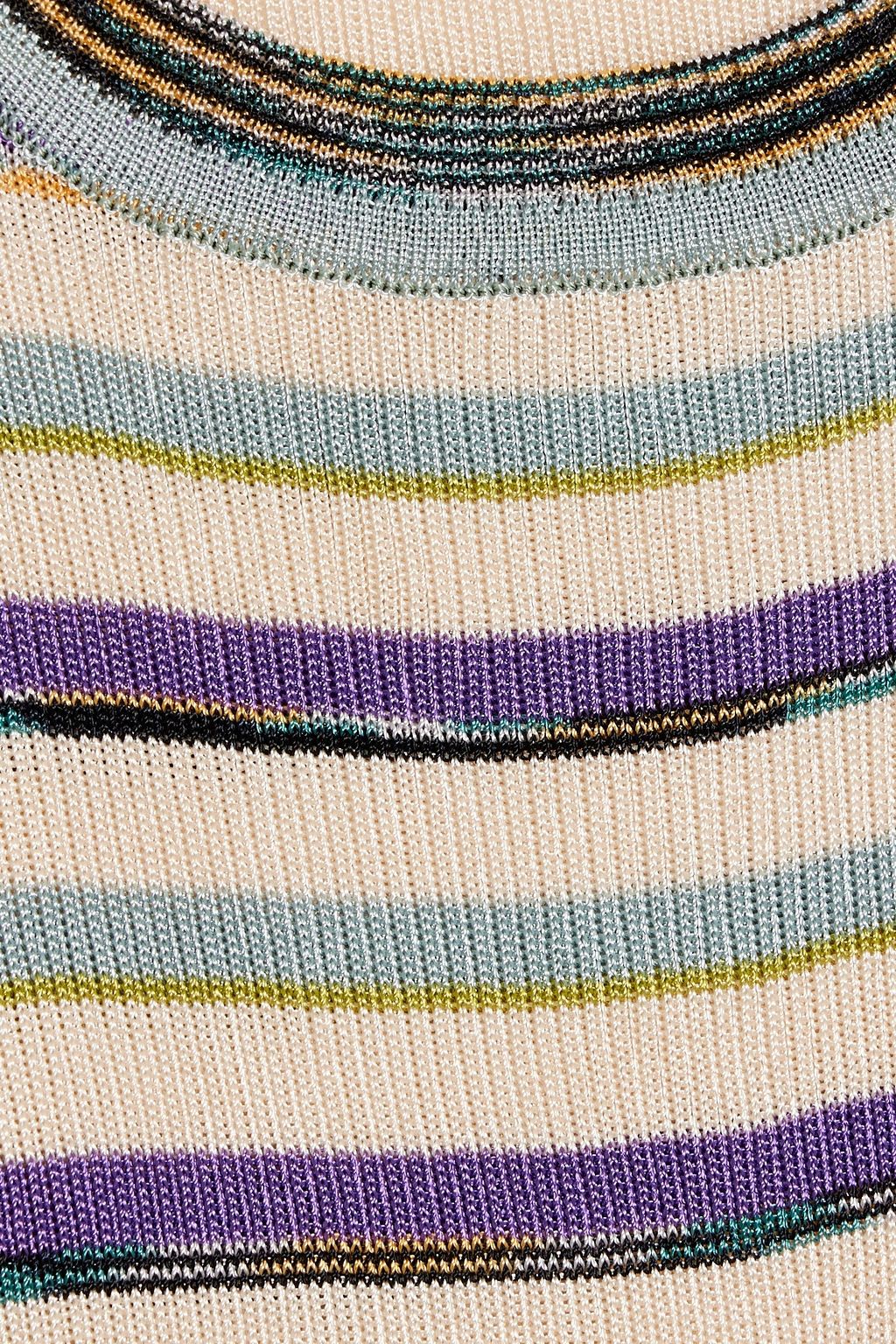 MISSONI Space-dyed striped crochet-knit tank