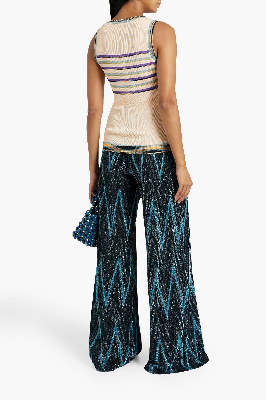 MISSONI Space-dyed striped crochet-knit tank