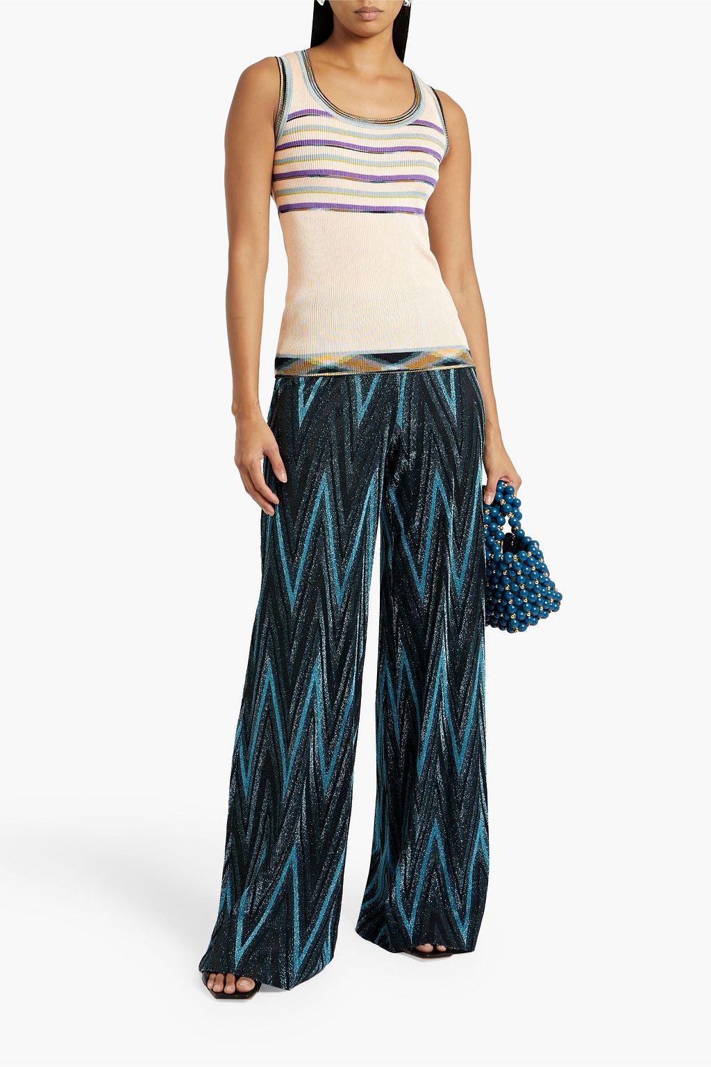 MISSONI Space-dyed striped crochet-knit tank