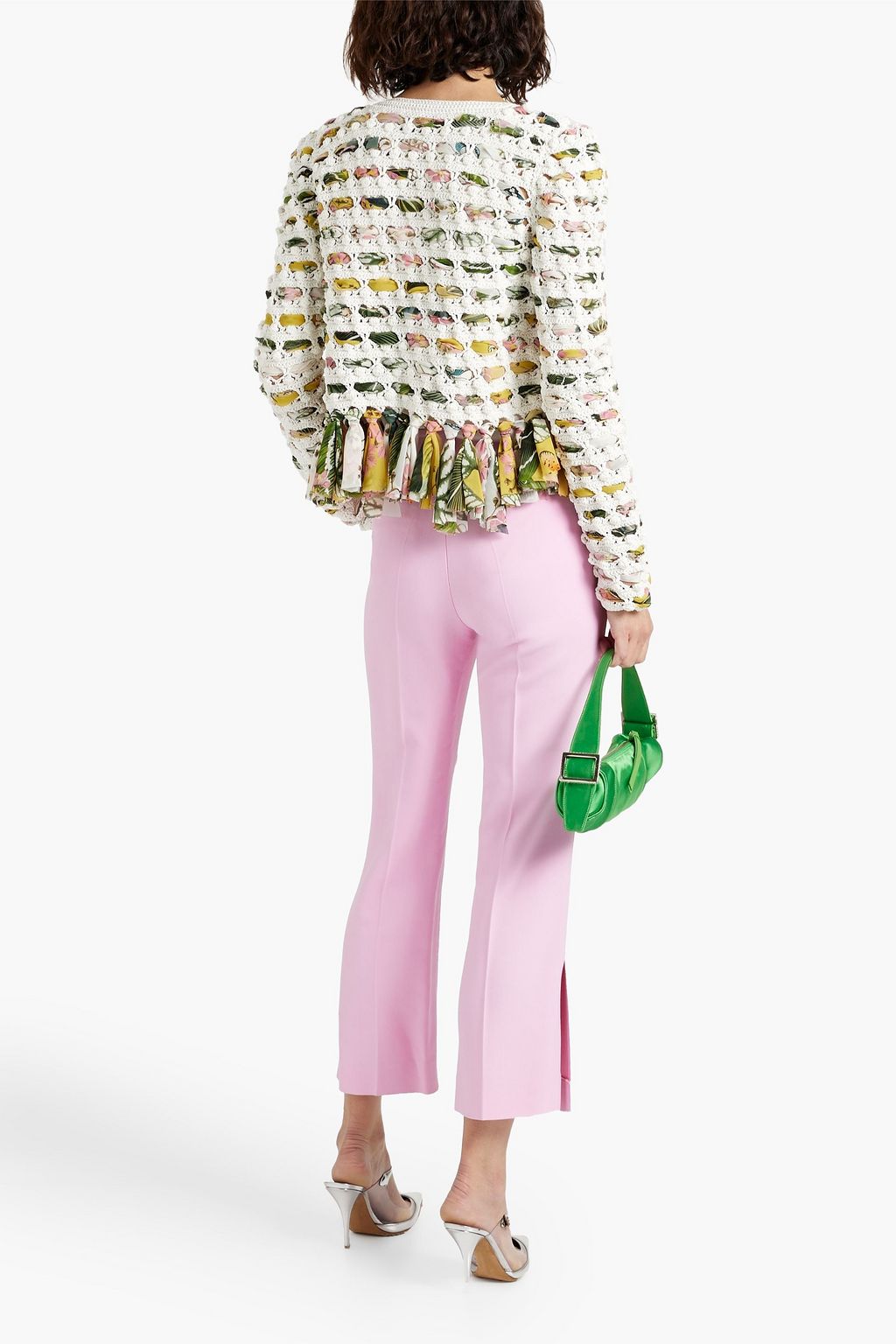 OSCAR DE LA RENTA Tasseled crocheted cotton and chiffon jacket