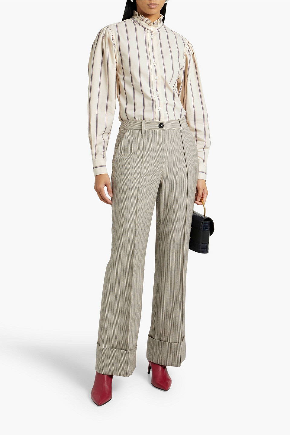 Isabel Marant Étoile Jancis Ruffled Striped Cotton Shirt In Ecru