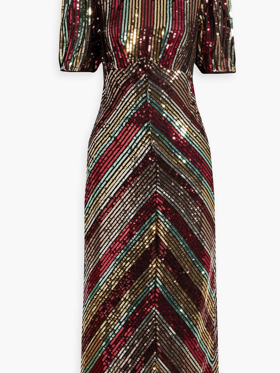 velvet-trimmed sequined crepe de chine midi dress