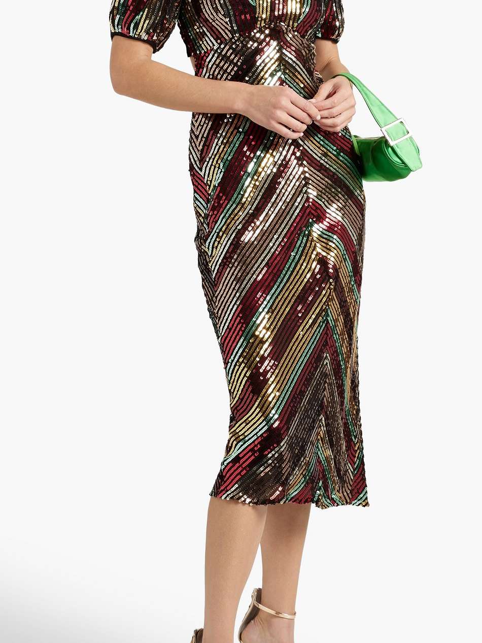 velvet-trimmed sequined crepe de chine midi dress