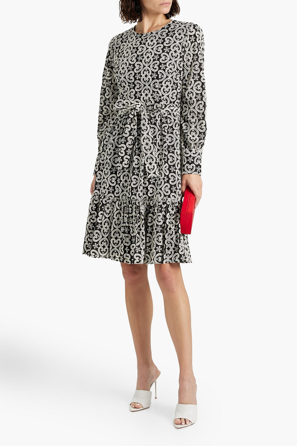 Shop Mikael Aghal Broderie Anglaise Cotton Midi Dress In Black