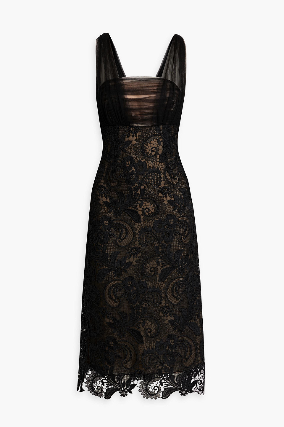 Oscar De La Renta Tulle-paneled Corded Lace Dress In Black