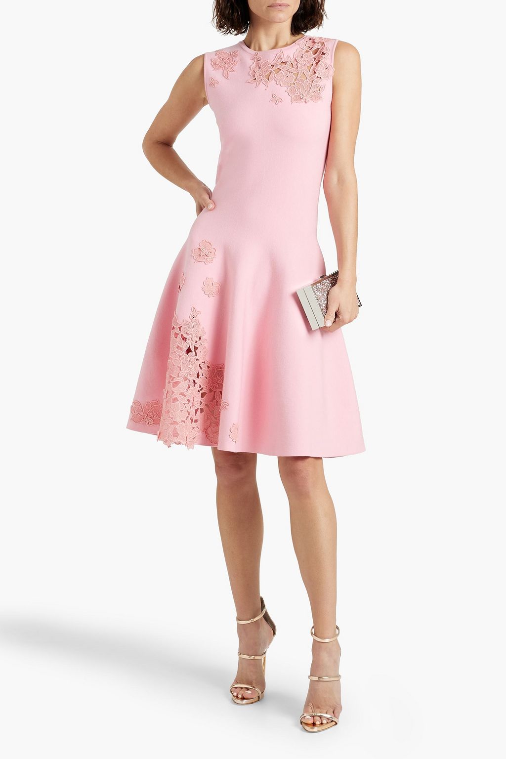 OSCAR DE LA RENTA Guipure lace-trimmed knitted dress
