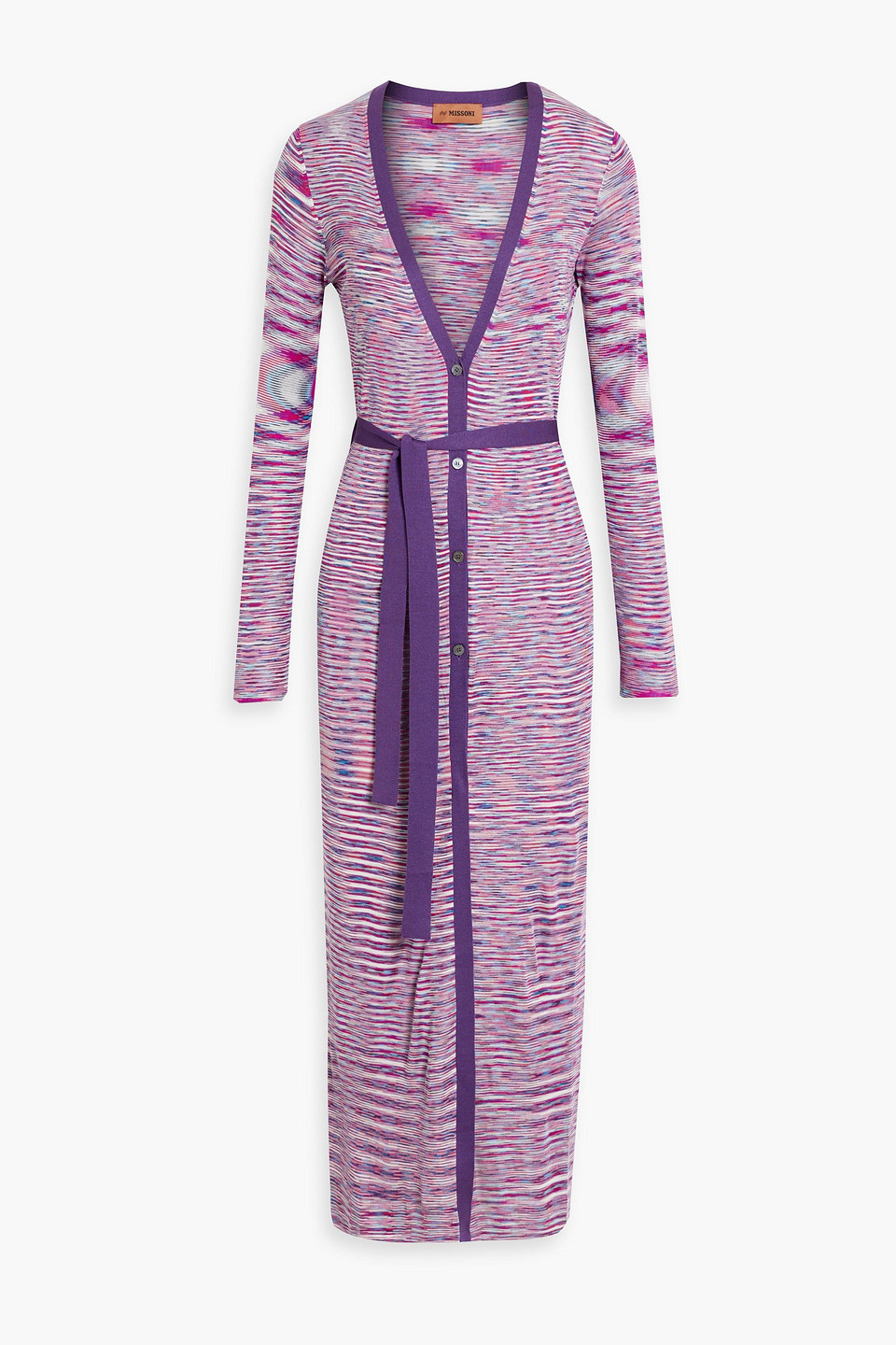 Missoni Belted Space-dyed Crochet-knit Silk Cardigan In Violet