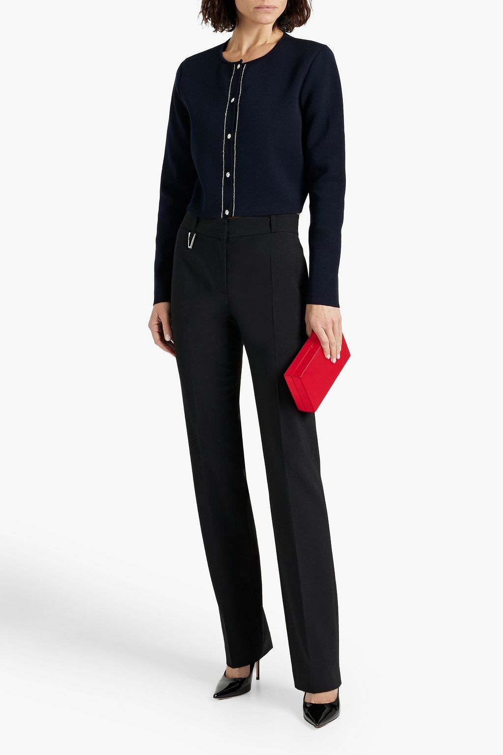 OSCAR DE LA RENTA Crystal-embellished stretch-knit cardigan