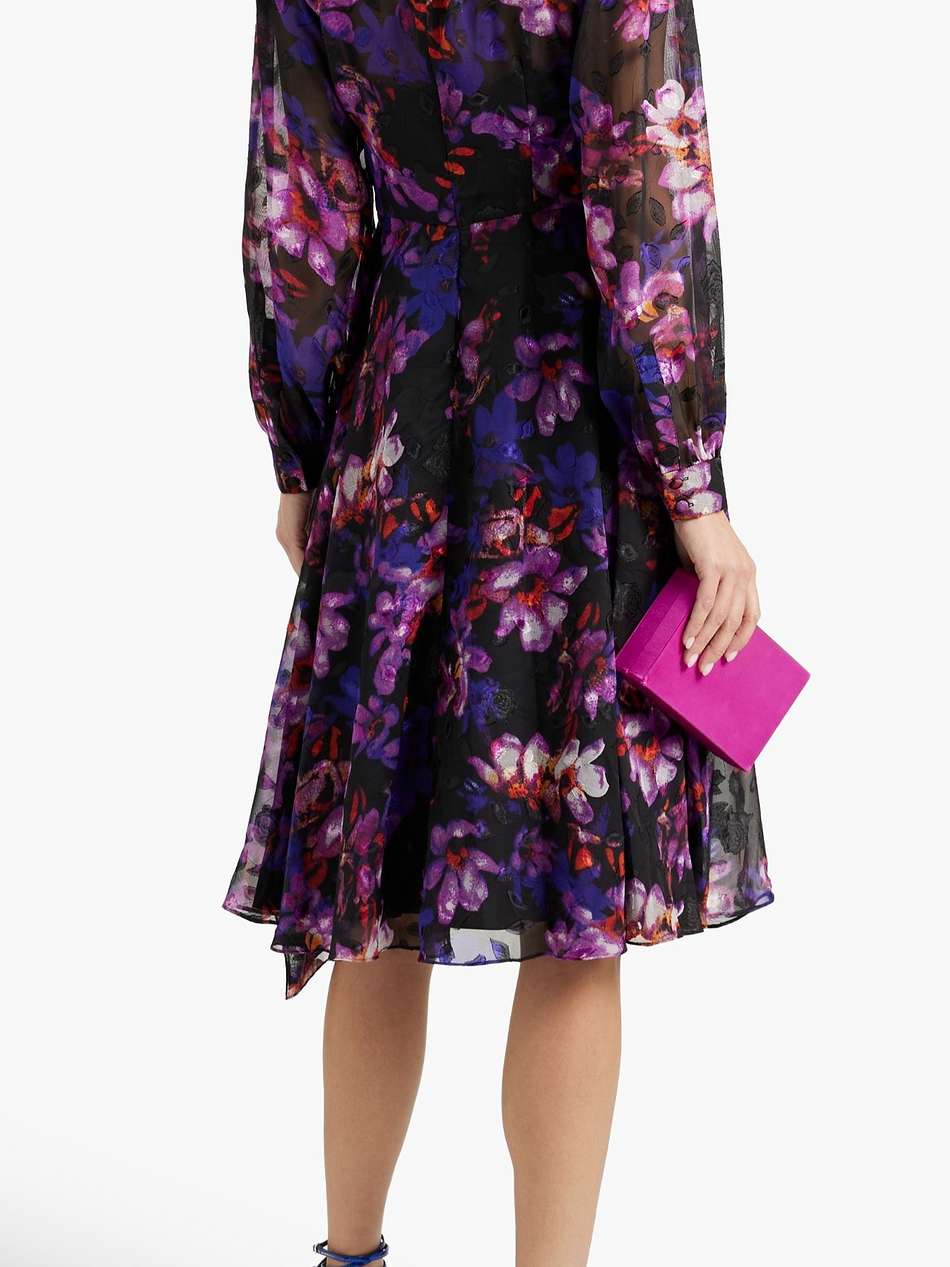 draped floral-print fil coupé chiffon shirt dress