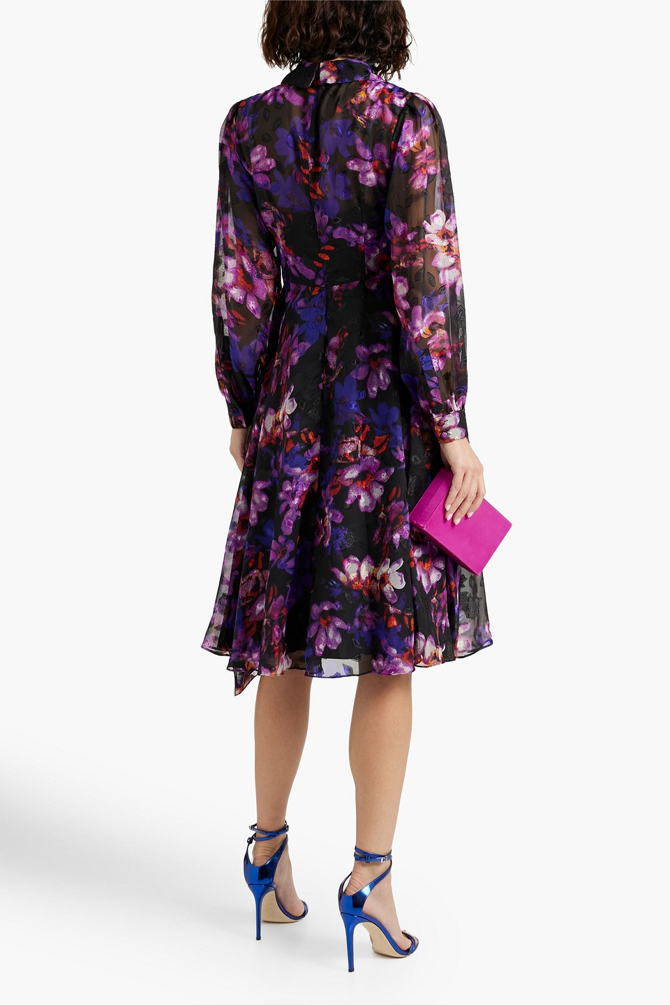 Shop Mikael Aghal Draped Floral-print Fil Coupé Chiffon Shirt Dress In Purple