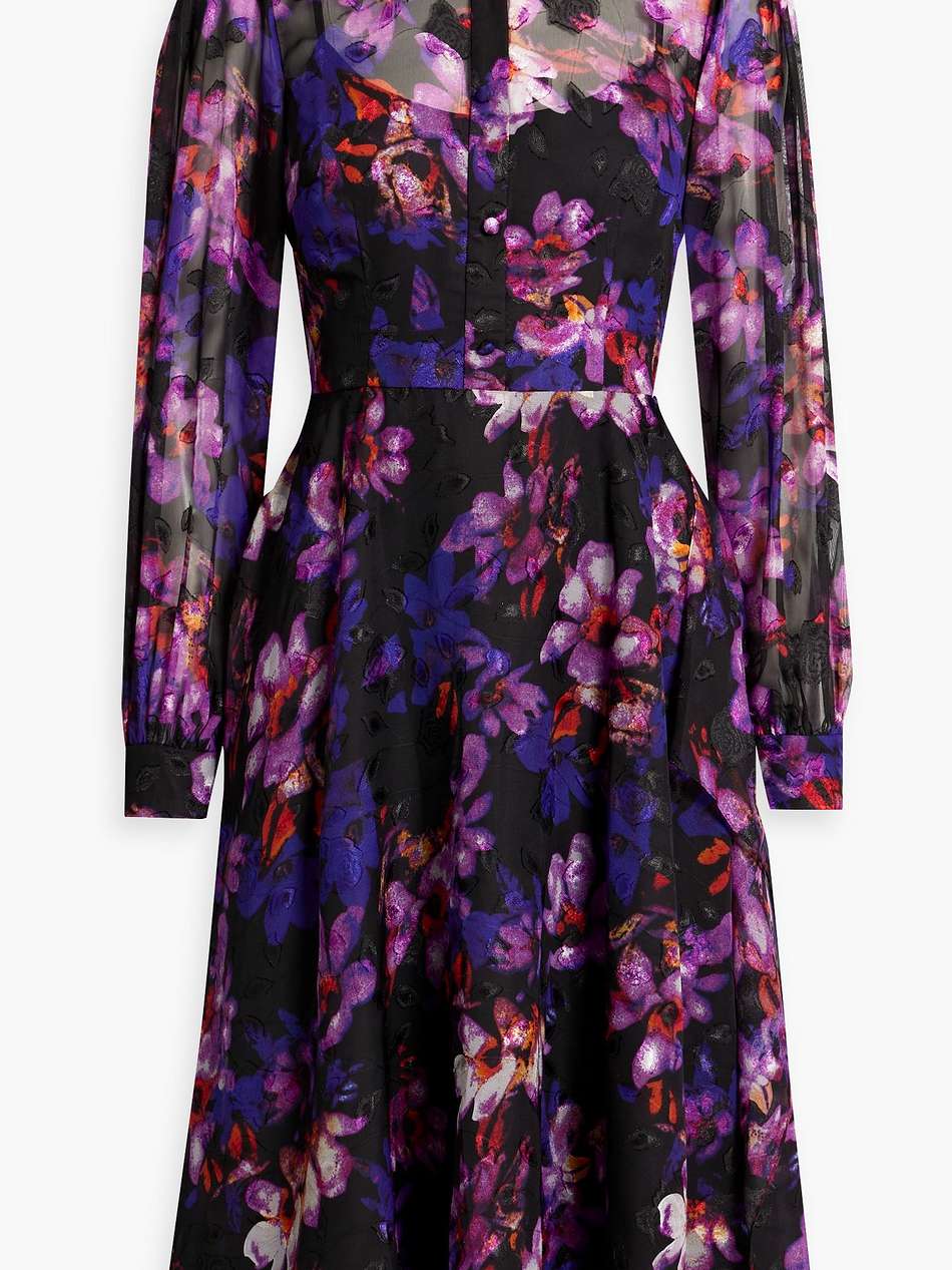draped floral-print fil coupé chiffon shirt dress