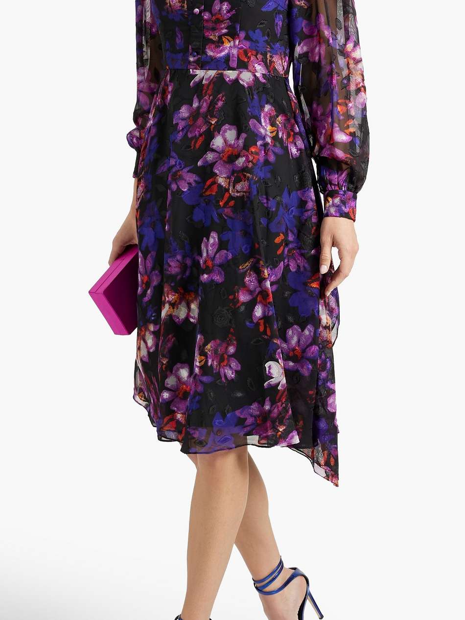draped floral-print fil coupé chiffon shirt dress