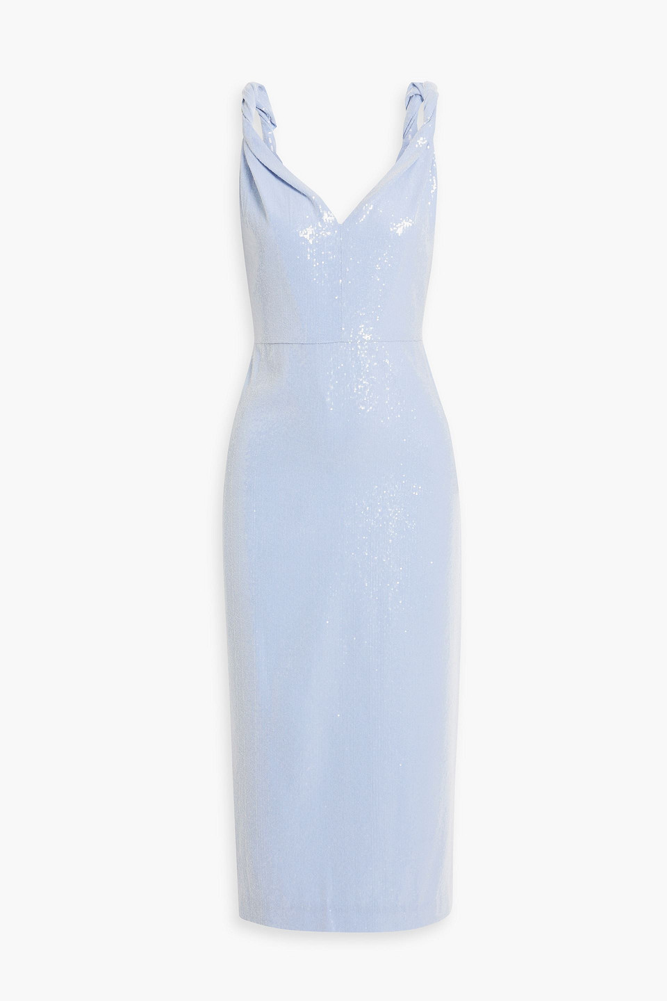 Halston Keira Twisted Sequined Crepe Midi Dress In Light Blue