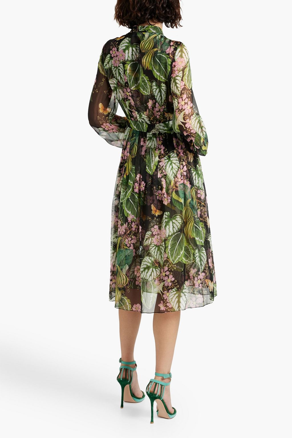 OSCAR DE LA RENTA Pleated printed silk-chiffon midi dress