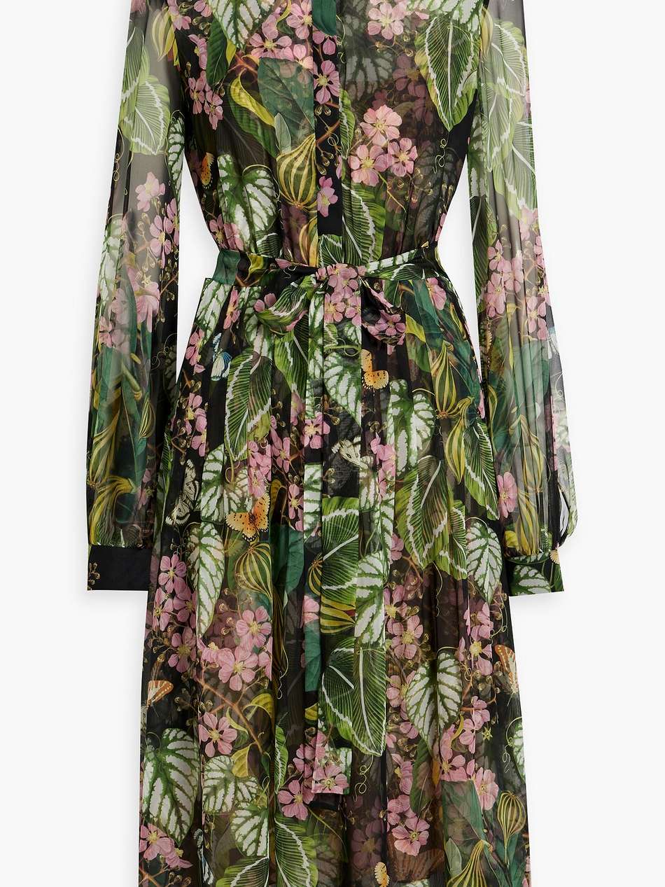 pleated printed silk-chiffon midi dress
