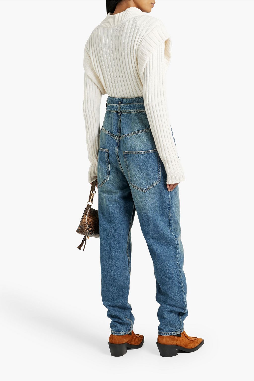 MARANT ÉTOILE Belted faded high-rise tapered jeans