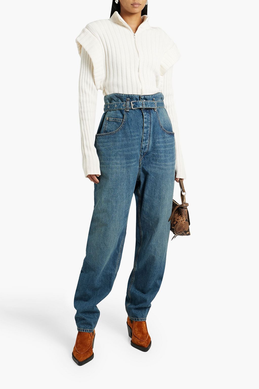 MARANT ÉTOILE Belted faded high-rise tapered jeans