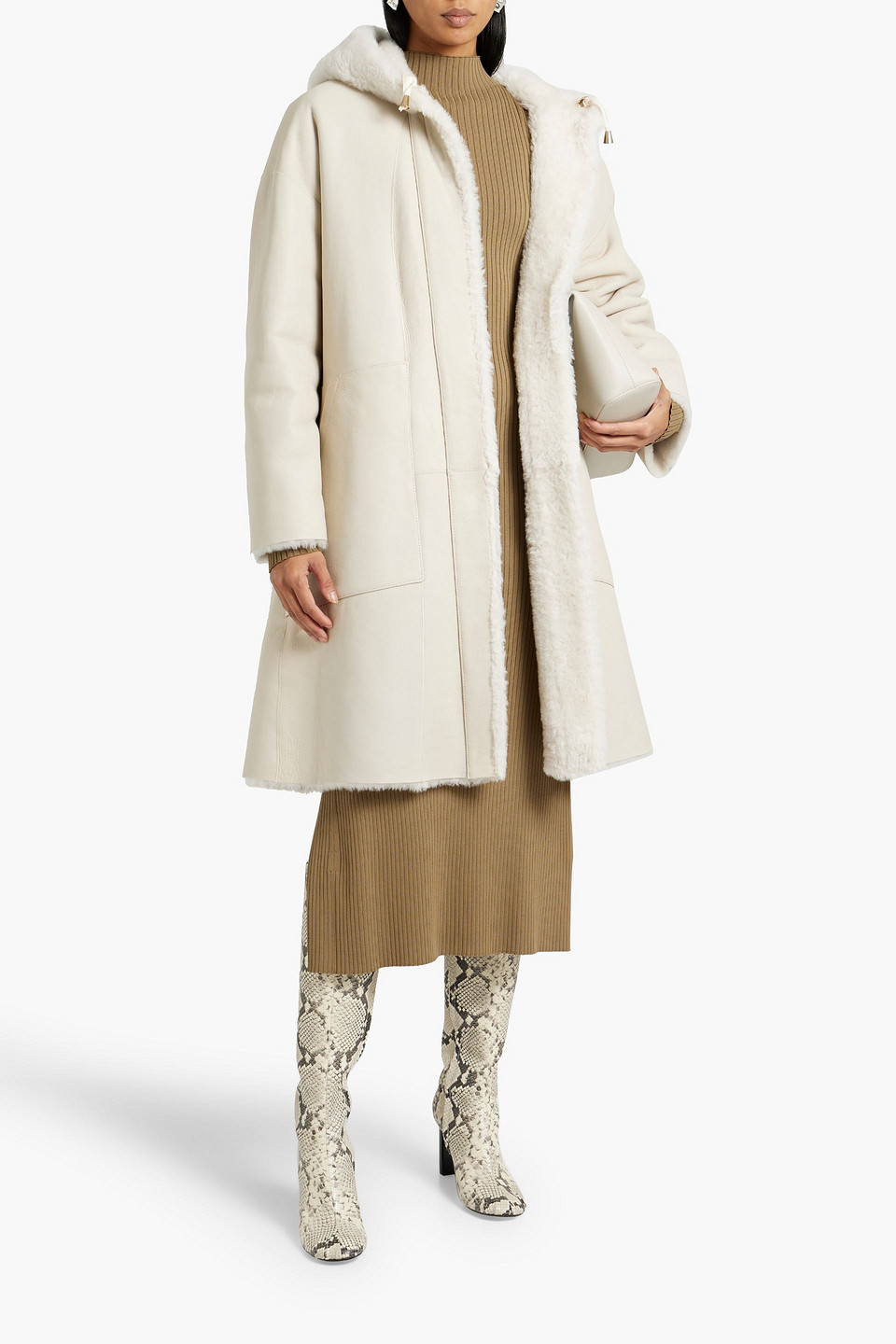 Dom Goor Reversible Shearling Hooded Coat In Off-white