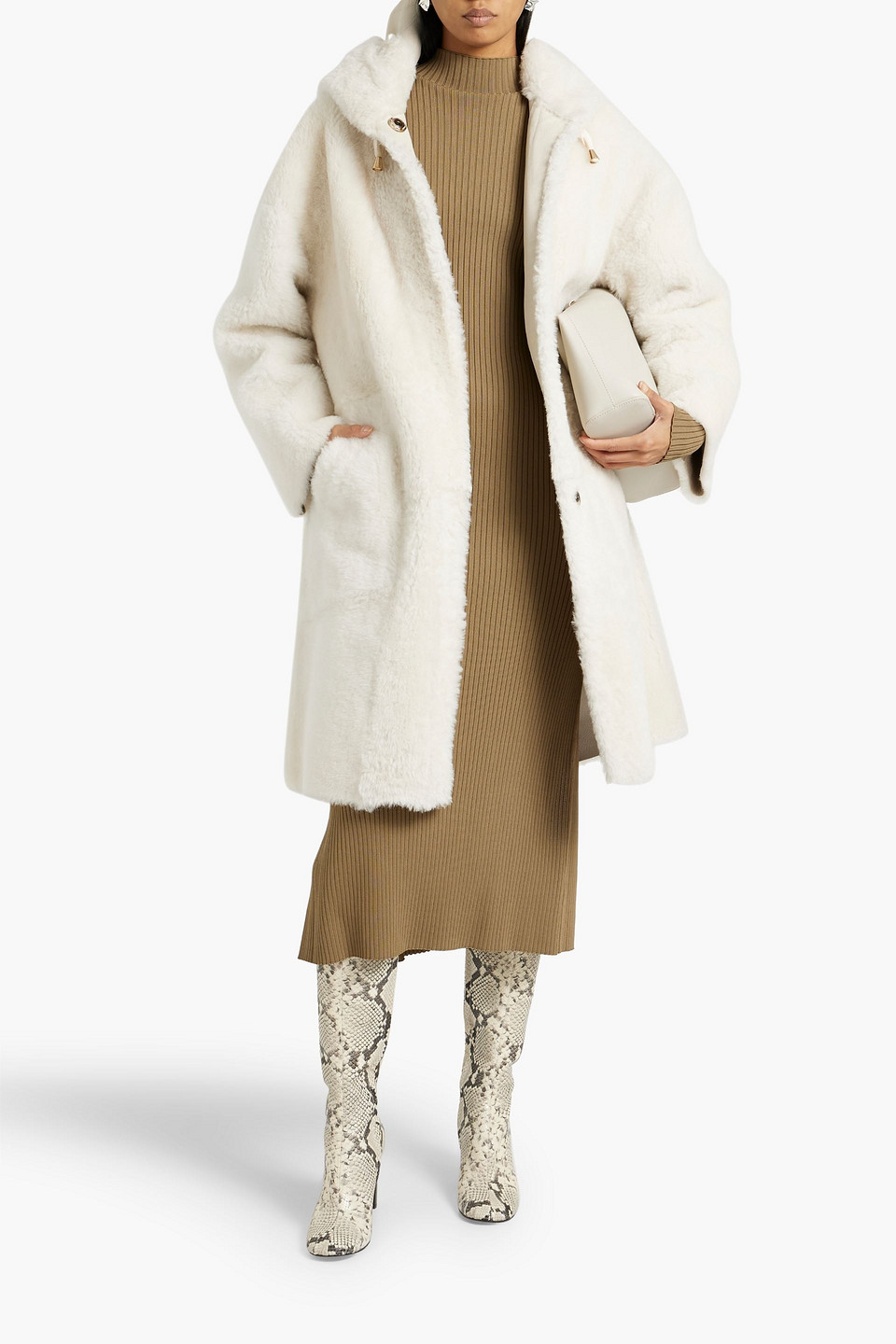 Dom Goor Reversible Shearling Hooded Coat In Off-white