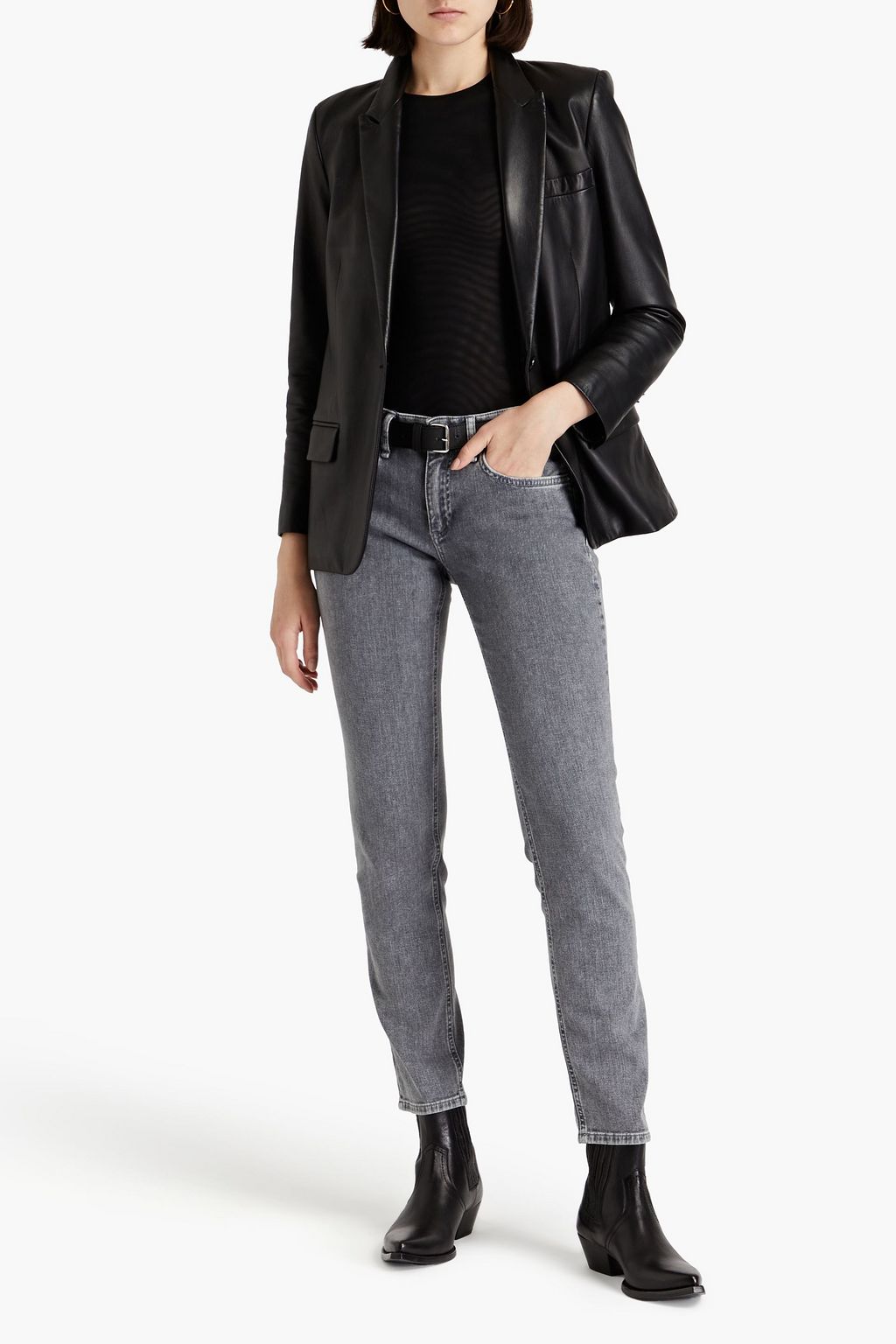 RAG & BONE جينز بأرجل ضيقة وخصر عالٍ مغسول بالحمض