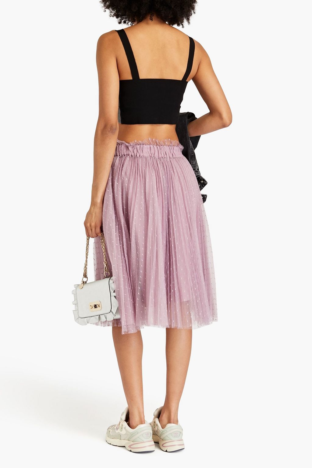 REDVALENTINO Pleated point d'esprit midi skirt