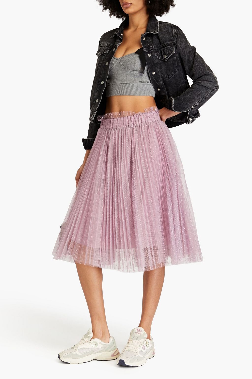 REDVALENTINO Pleated point d'esprit midi skirt