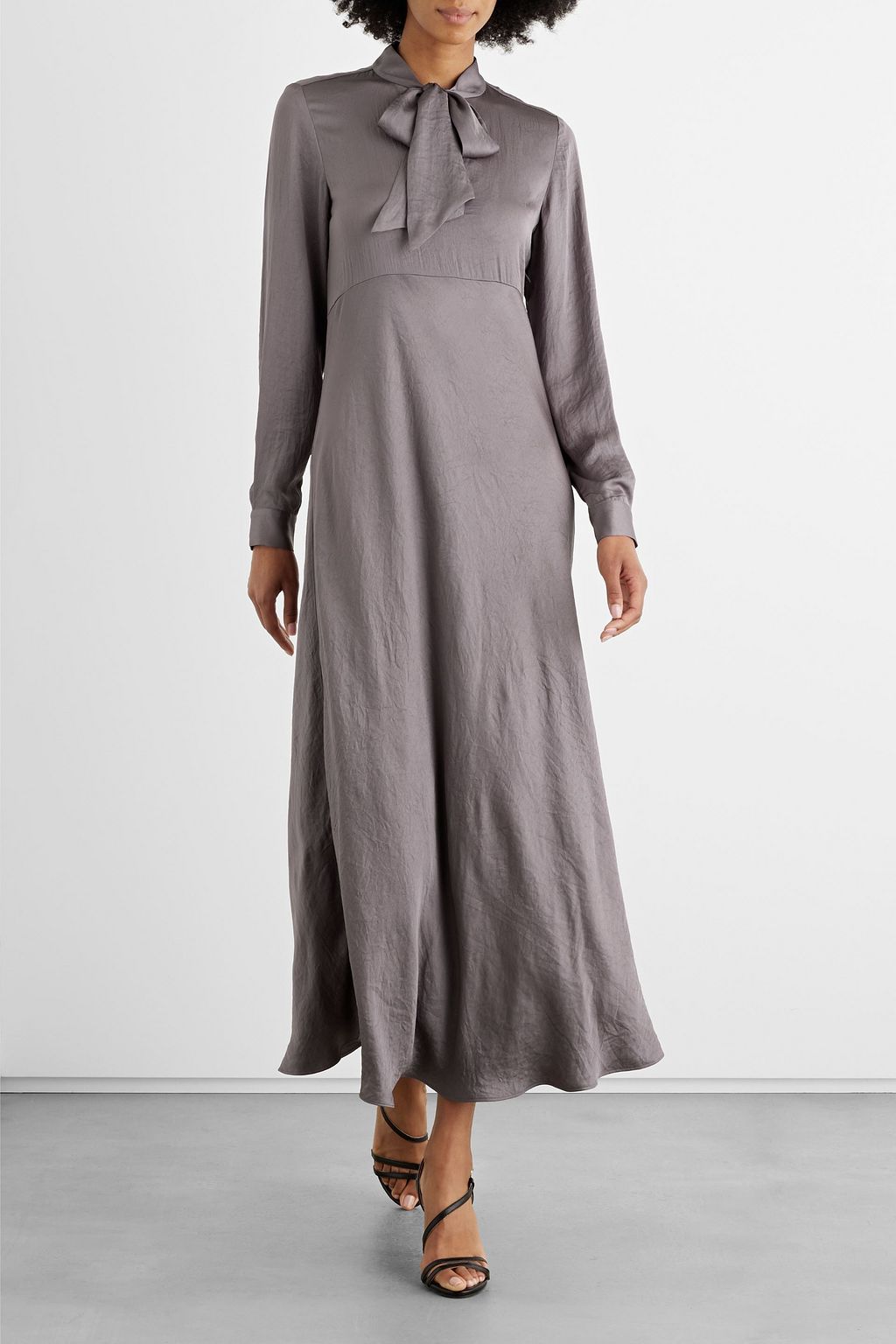 IRIS & INK Lillian pussy-bow satin-crepe maxi dress
