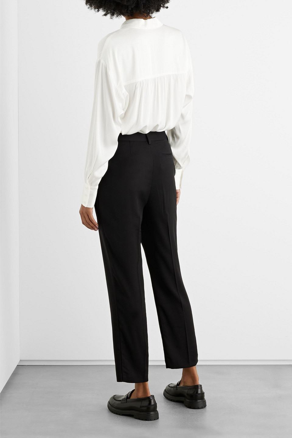 Shop Iris & Ink Lucia Cropped Twill Slim-leg Pants In Black