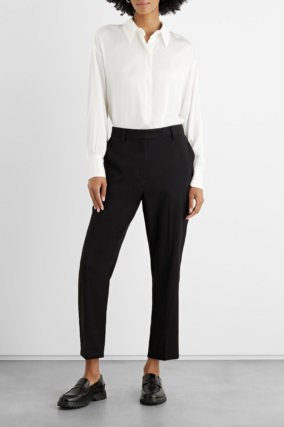 Shop Iris & Ink Lucia Cropped Twill Slim-leg Pants In Black