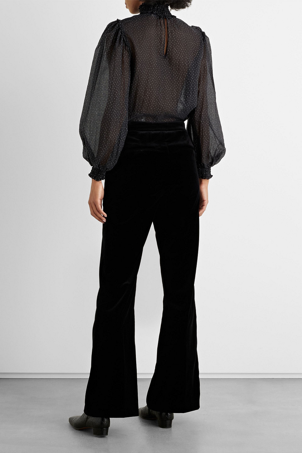 Shop Iris & Ink Felicity Cotton-blend Velvet Flared Pants In Black