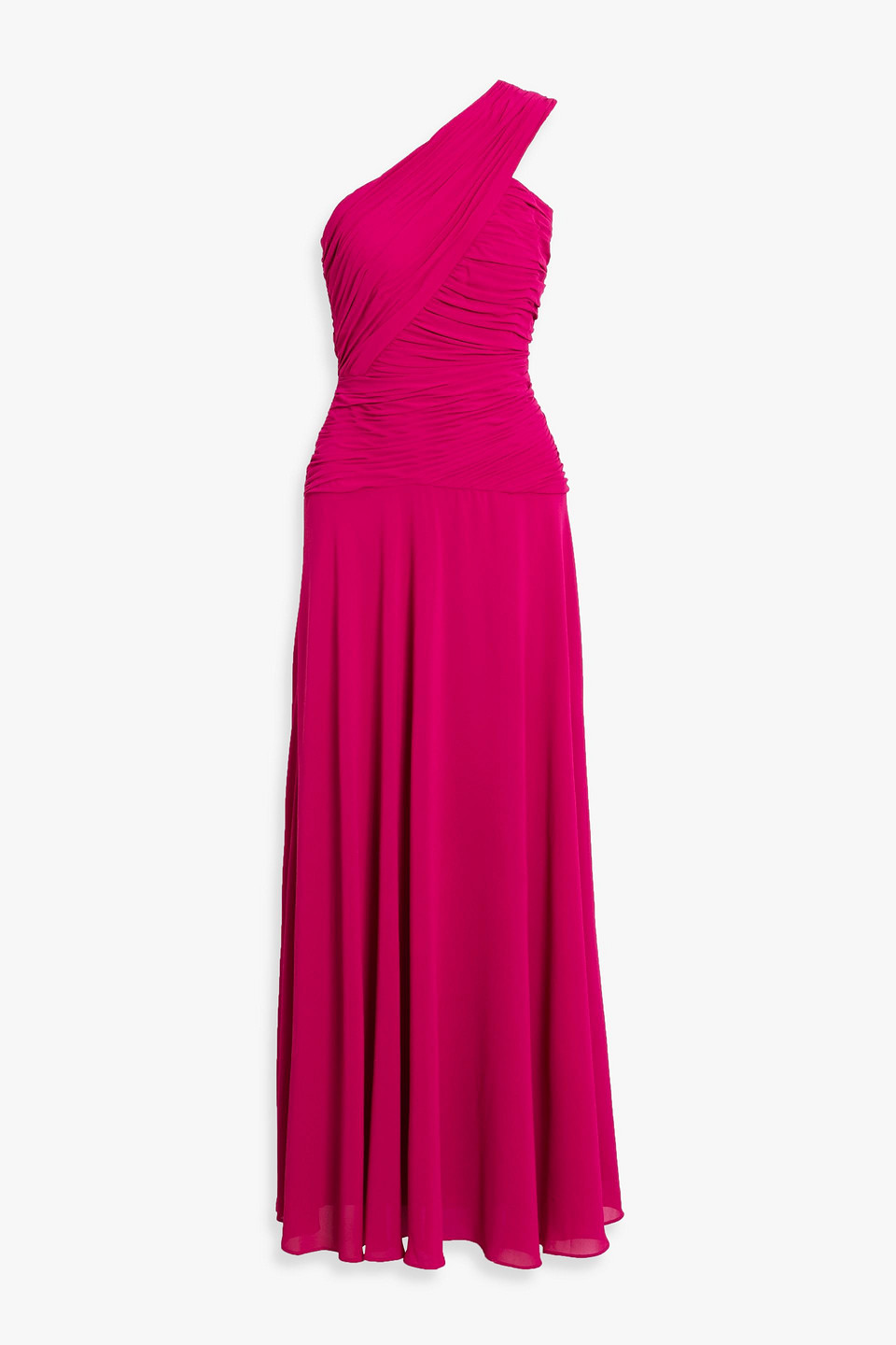 One-shoulder draped crepe gown