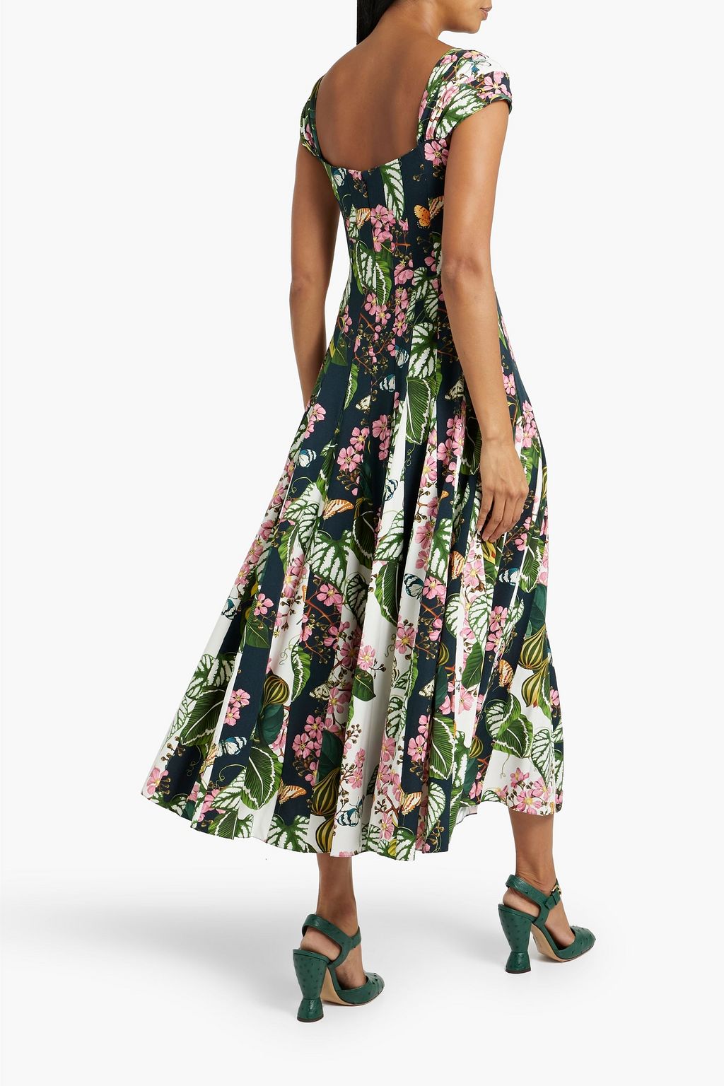 OSCAR DE LA RENTA Pleated printed crepe midi dress