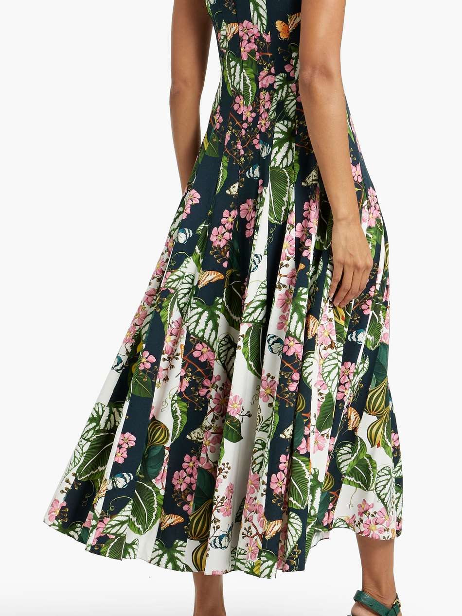 pleated printed crepe midi dress