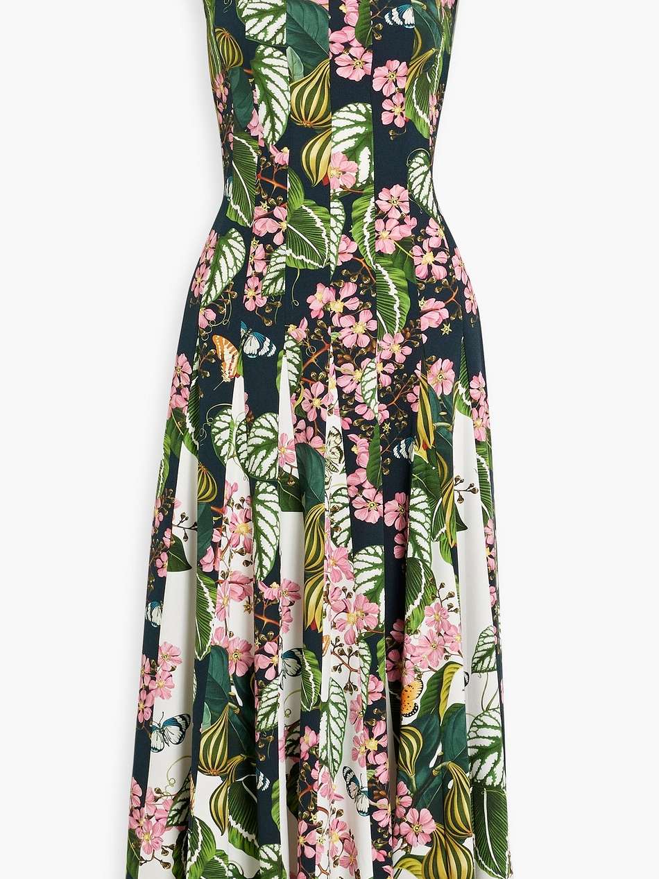 pleated printed crepe midi dress
