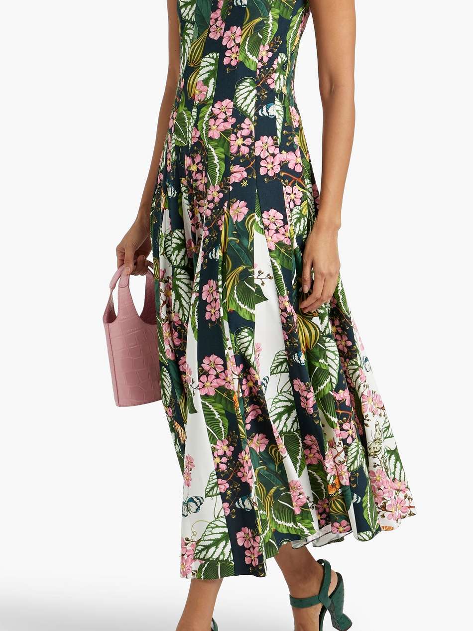 pleated printed crepe midi dress