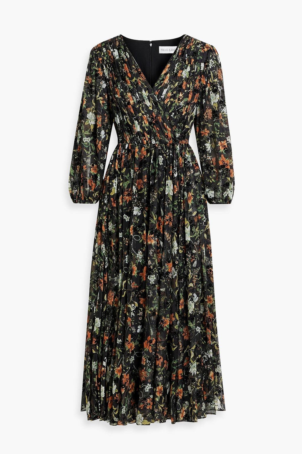 MIKAEL AGHAL Flocked floral-print chiffon midi dress | THE OUTNET