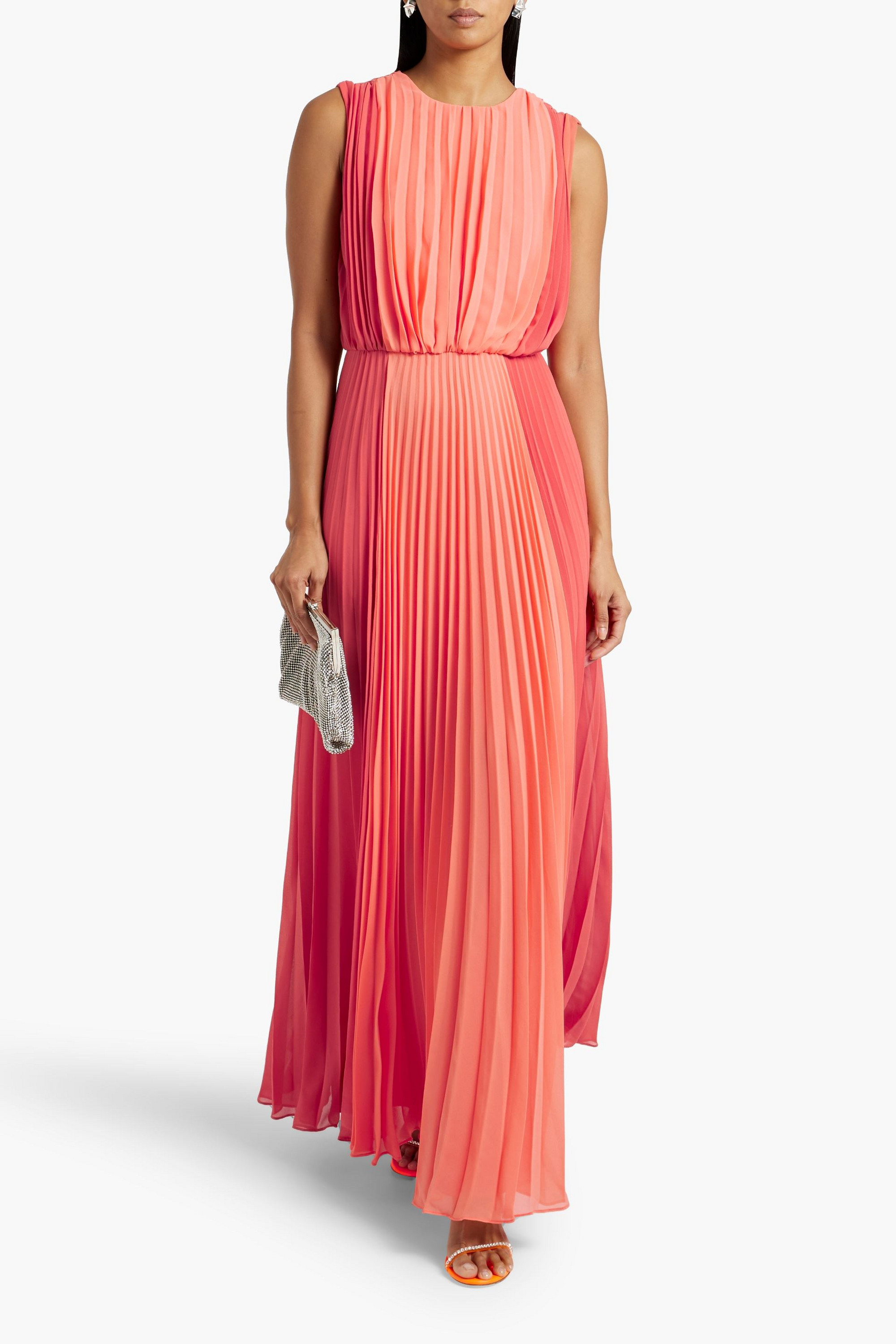 MIKAEL AGHAL Pleated two-tone chiffon gown
