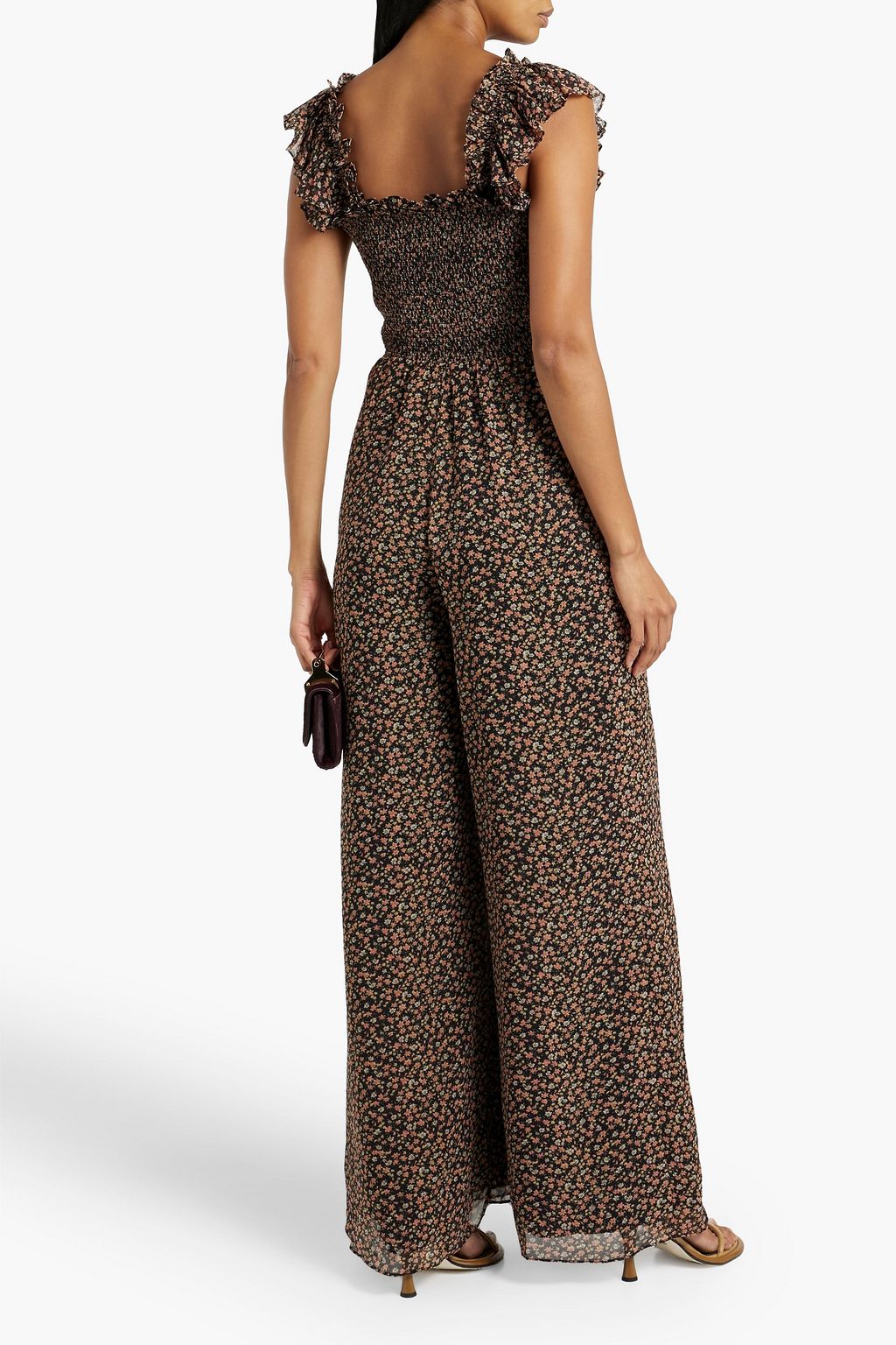 MIKAEL AGHAL Shirred floral-print crepe de chine wide-leg jumpsuit