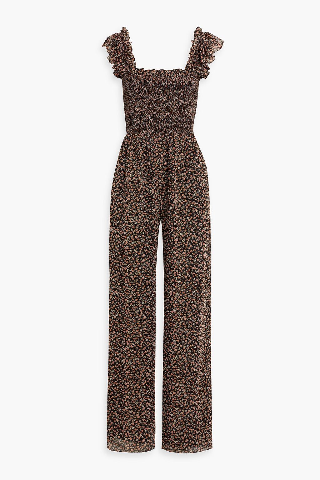 MIKAEL AGHAL Shirred floral-print crepe de chine wide-leg jumpsuit ...