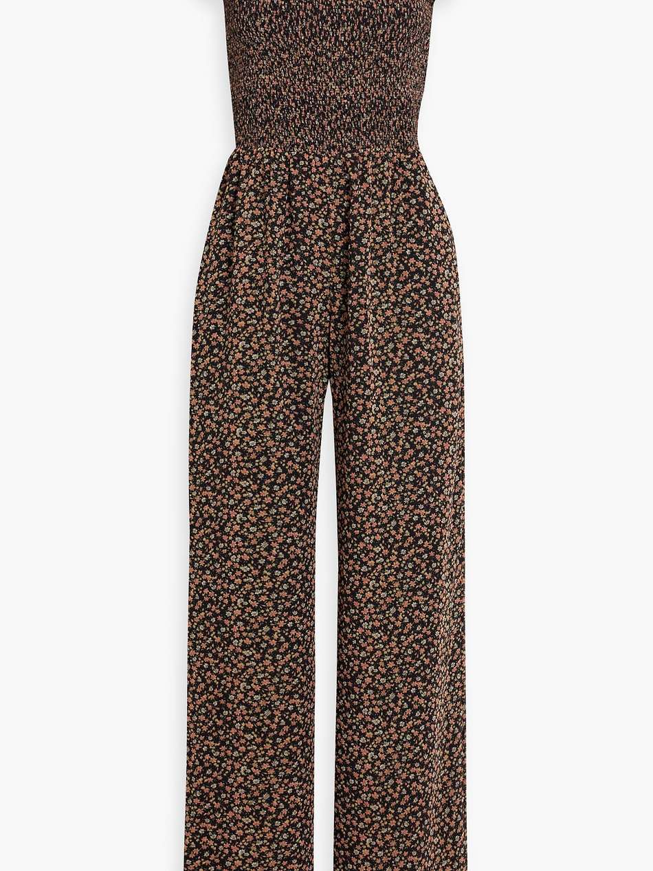 shirred floral-print crepe de chine wide-leg jumpsuit
