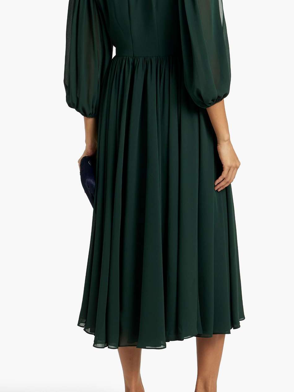 pintucked cutout chiffon midi dress