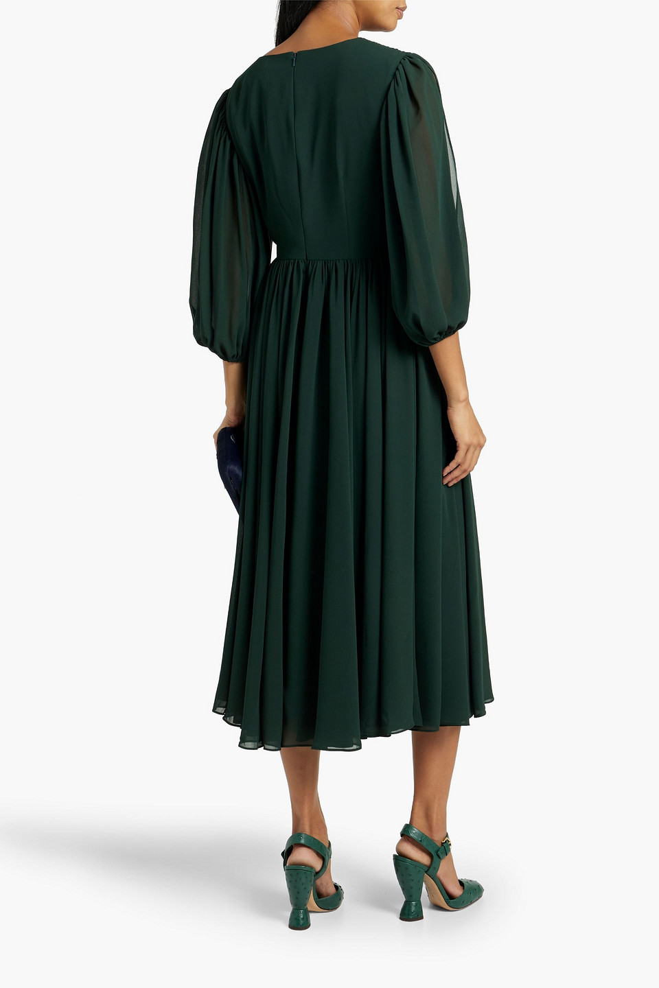 Shop Mikael Aghal Pintucked Cutout Chiffon Midi Dress In Emerald