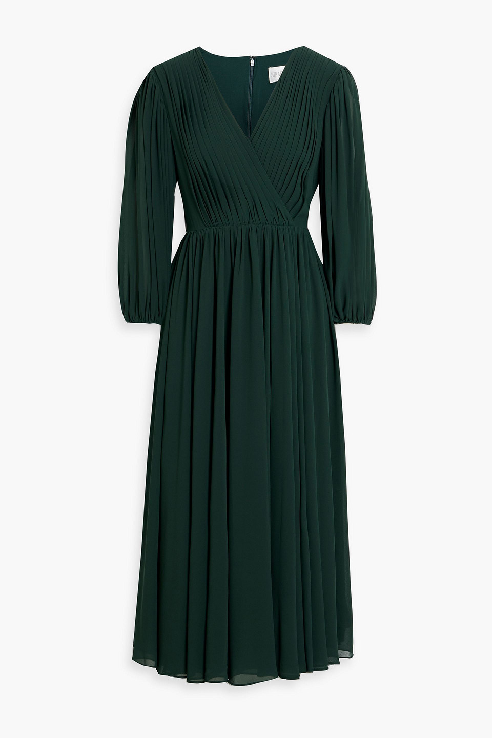 Mikael Aghal Pintucked Cutout Chiffon Midi Dress In Emerald