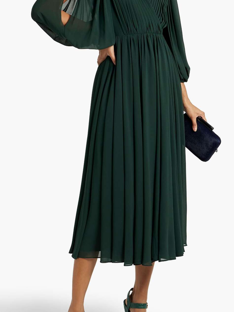 pintucked cutout chiffon midi dress