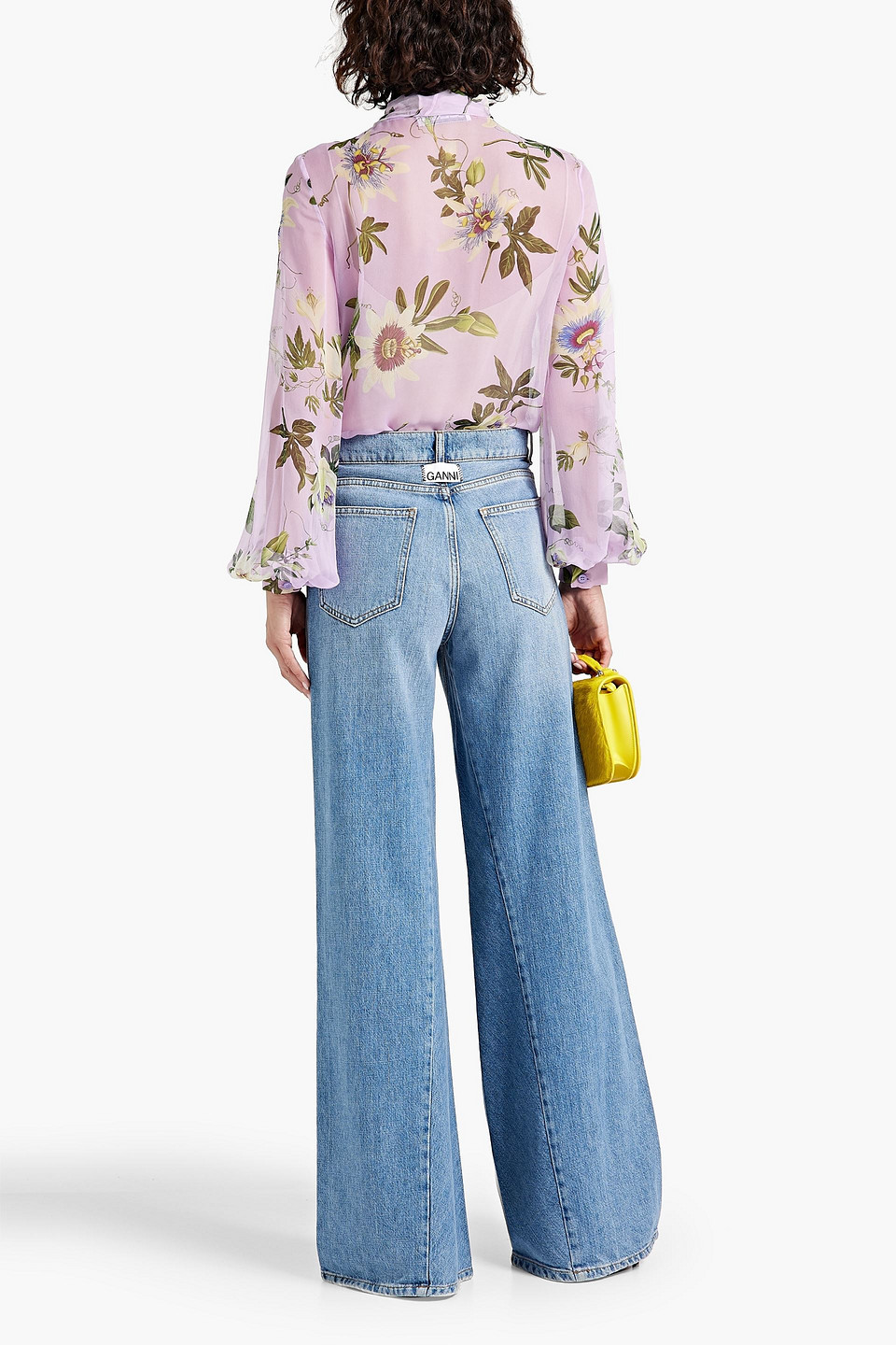 Shop Oscar De La Renta Pussy-bow Floral-print Silk-chiffon Blouse In Lilac