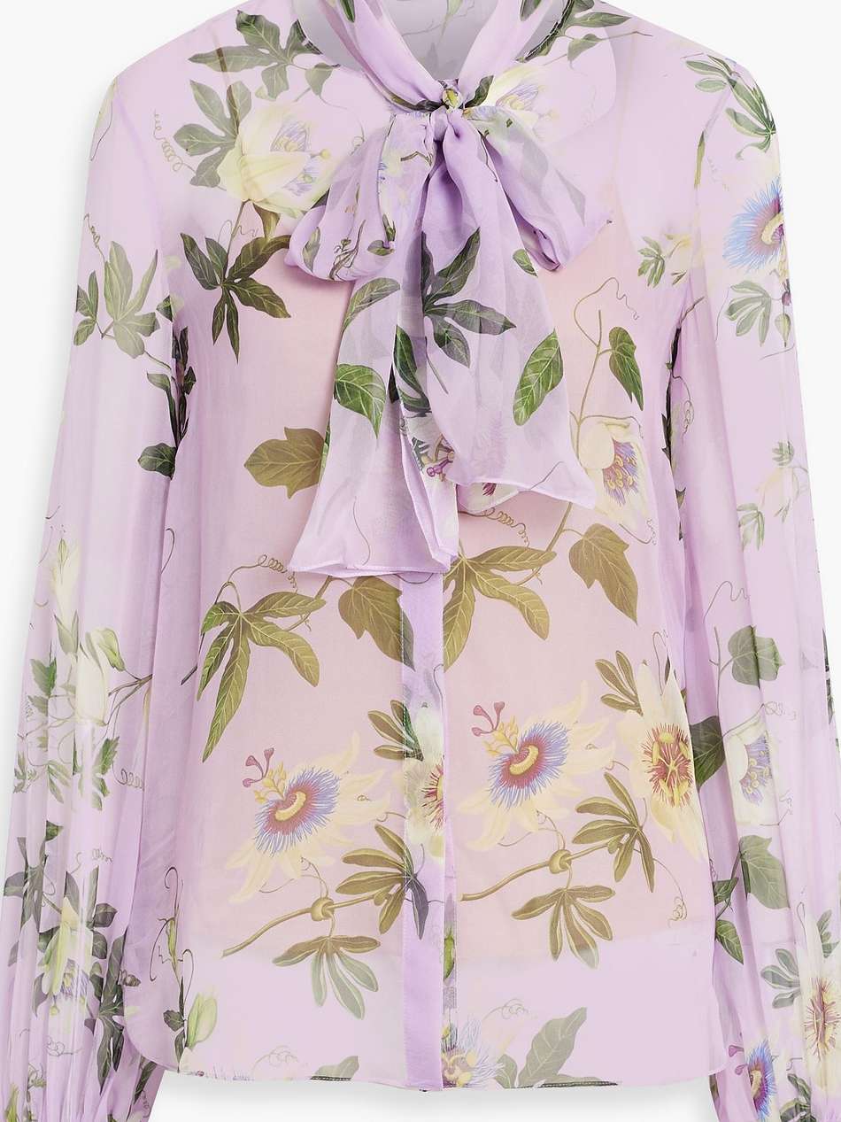 pussy-bow floral-print silk-chiffon blouse