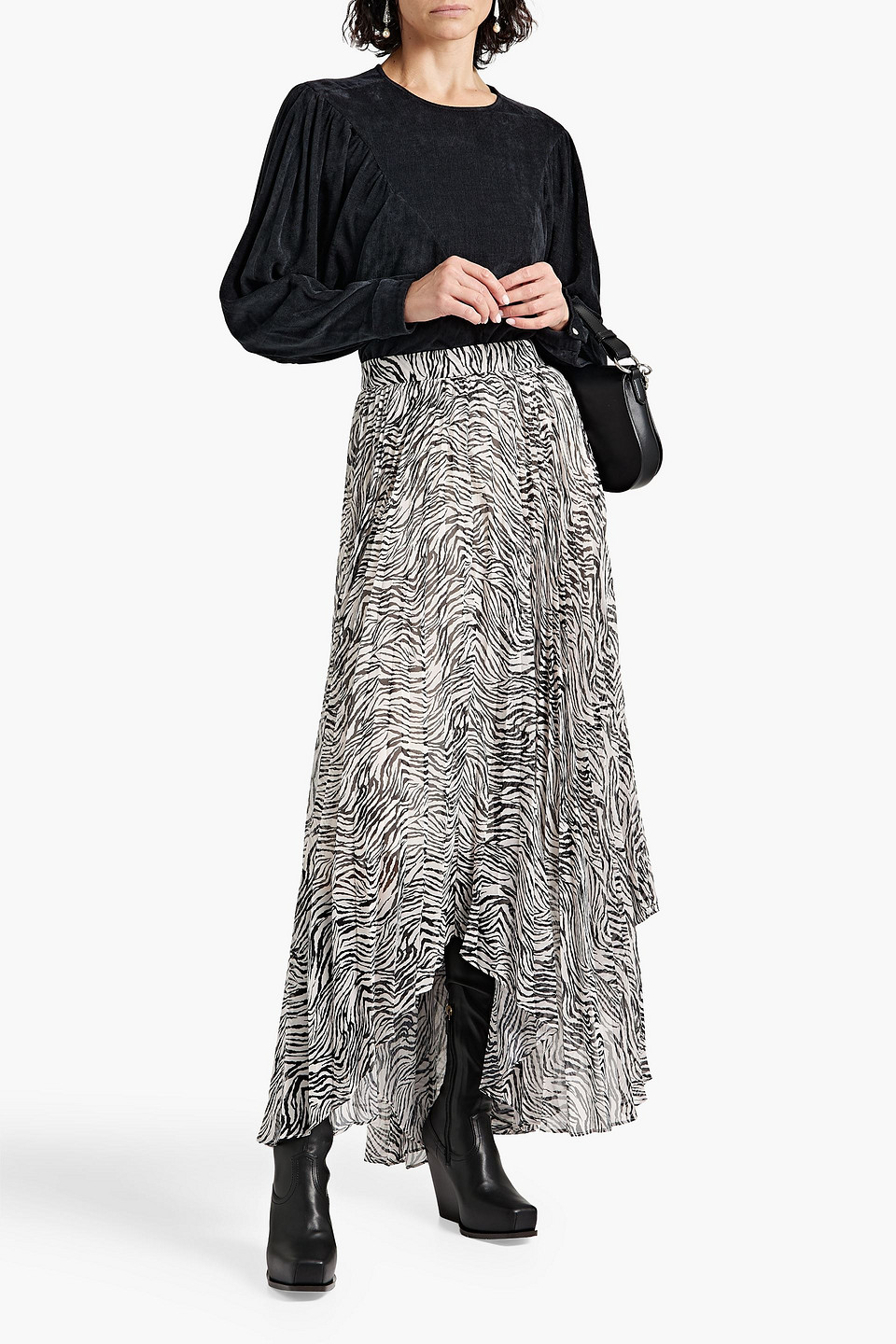 ISABEL MARANT ALENA ASYMMETRIC ZEBRA-PRINT CHIFFON MAXI SKIRT